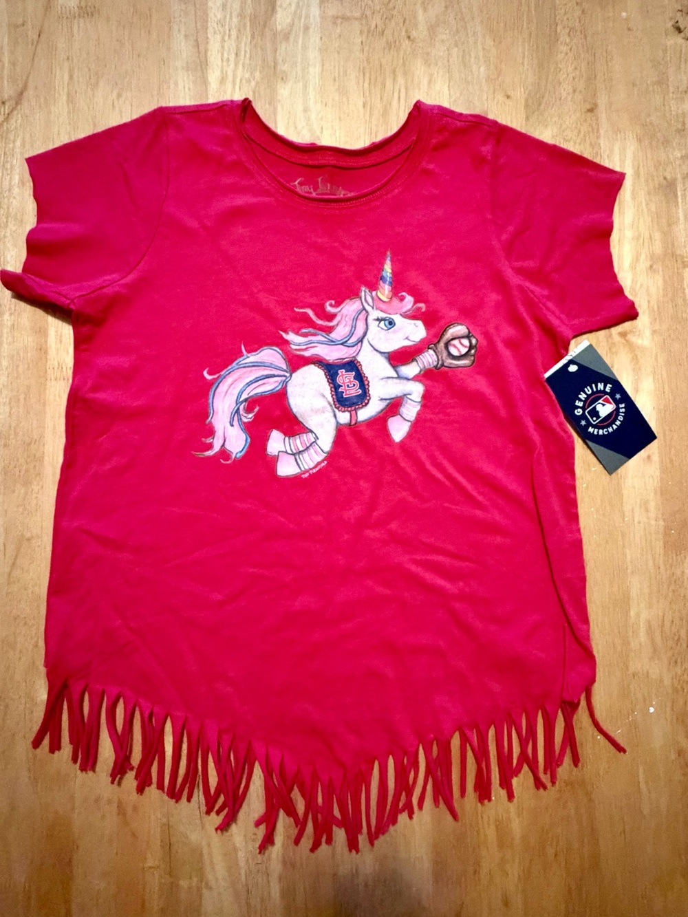 NWT Girls' Red Unicorn Fringe ST. Louis Cardinals Tee - Genuine MLB Merchandise